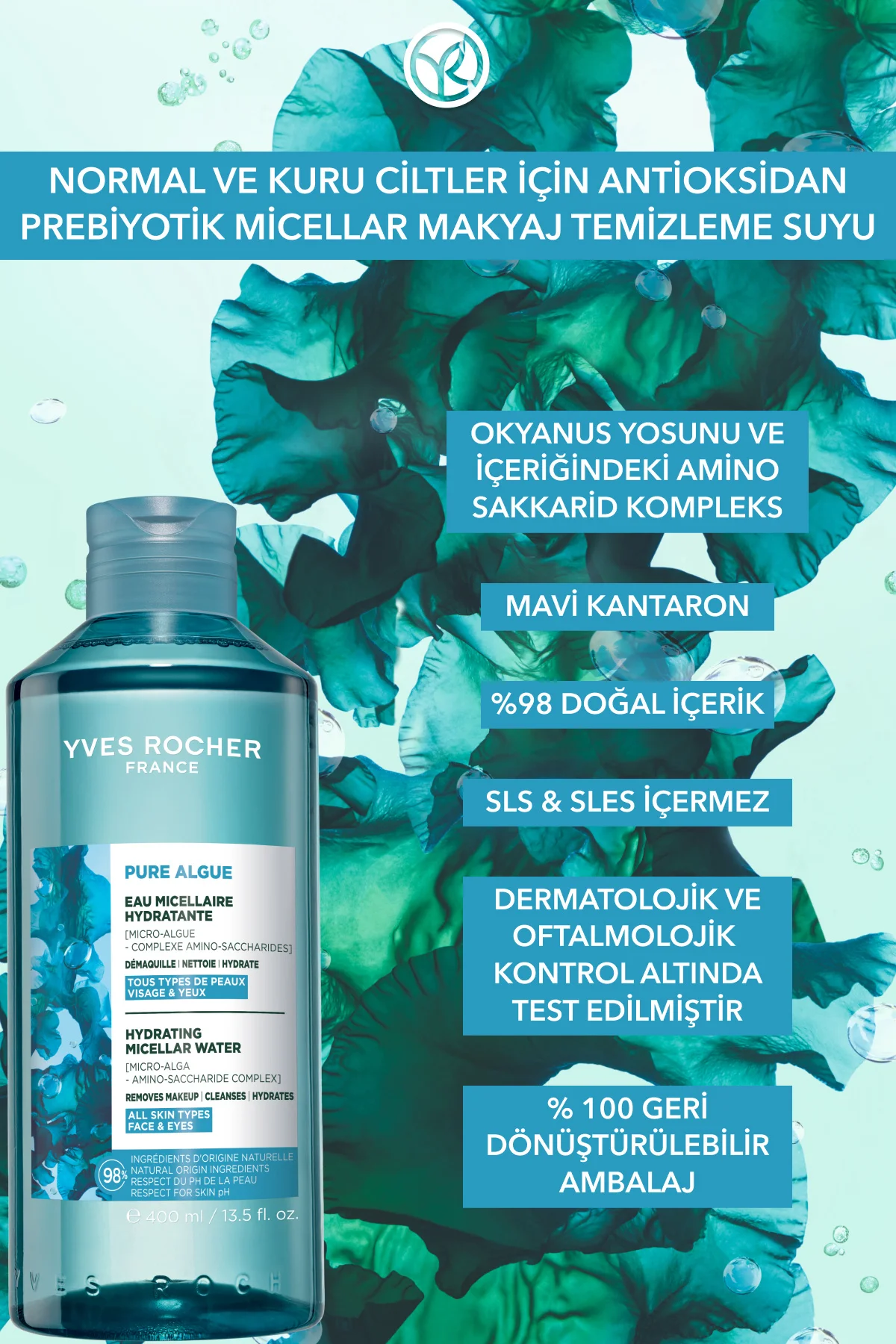 Makyaj Temizleme Micellar Suyu-Normal ve Kuru Cilt -Pure Algue Ne