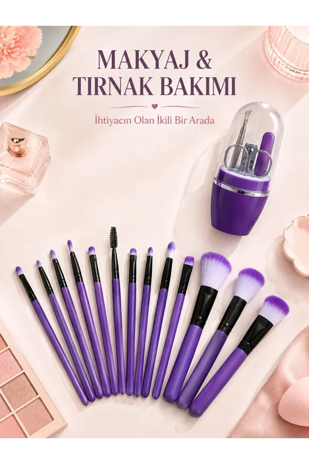 Makyaj ve Tırnak Bakım Seti 12’li Mor Makyaj Fırçaları Manikür Pedikür Seti Günlük Kişisel Bakım Pak Makyaj ve Tırnak Bakım Seti 12’li Mor Makyaj Fırçaları Manikür Pedikür Seti Günlük Kişisel Bakım Pak