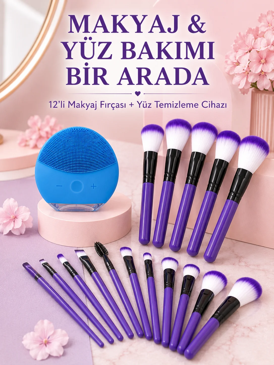 Makyaj ve Yüz Bakım Seti 12’li Mor Makyaj Fırçası Silikon Yüz Temizleme ve Cilt Bakım Cihazı Fiyatı, Yorumları ve Özellikleri
