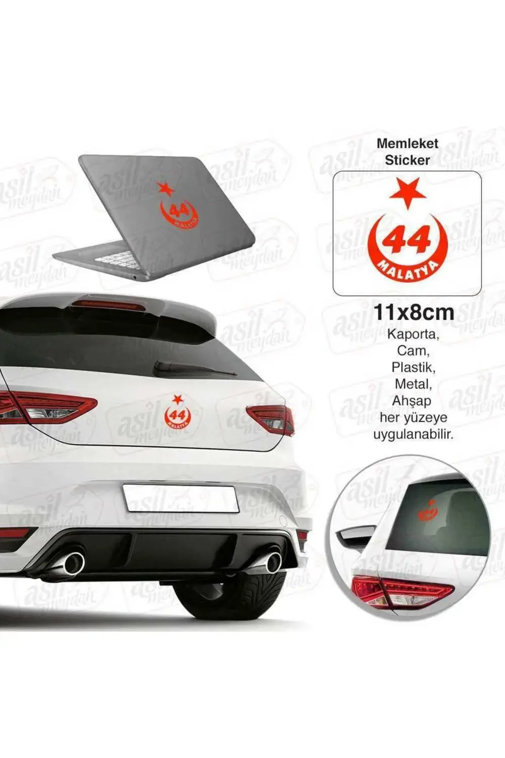 Malatya Plaka 44 Ay Yıldız Kırmızı Sticker, Araba, Araç, Etiket,