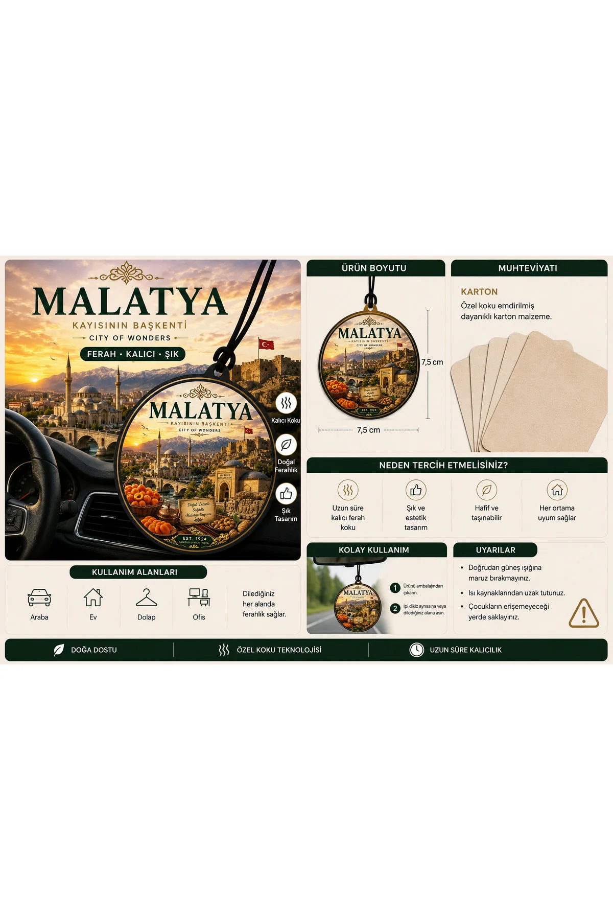 Malatya Şehri Tasarımlı Oto Kokusu,Araba Kokusu,Oto Aksesuarı ve 
