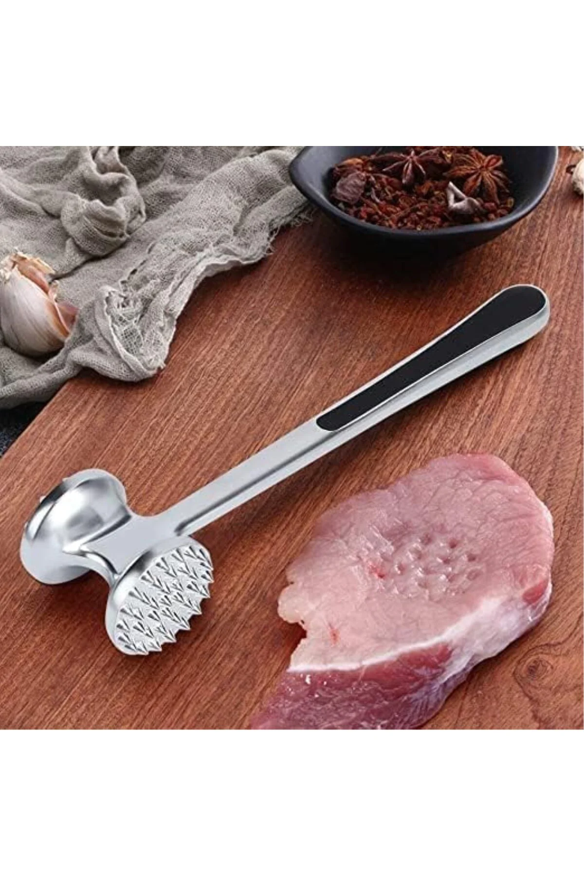 MallArt® Paslanmaz Çelik Et Döveceği, 22 cm, Çift Taraflı Başlık,