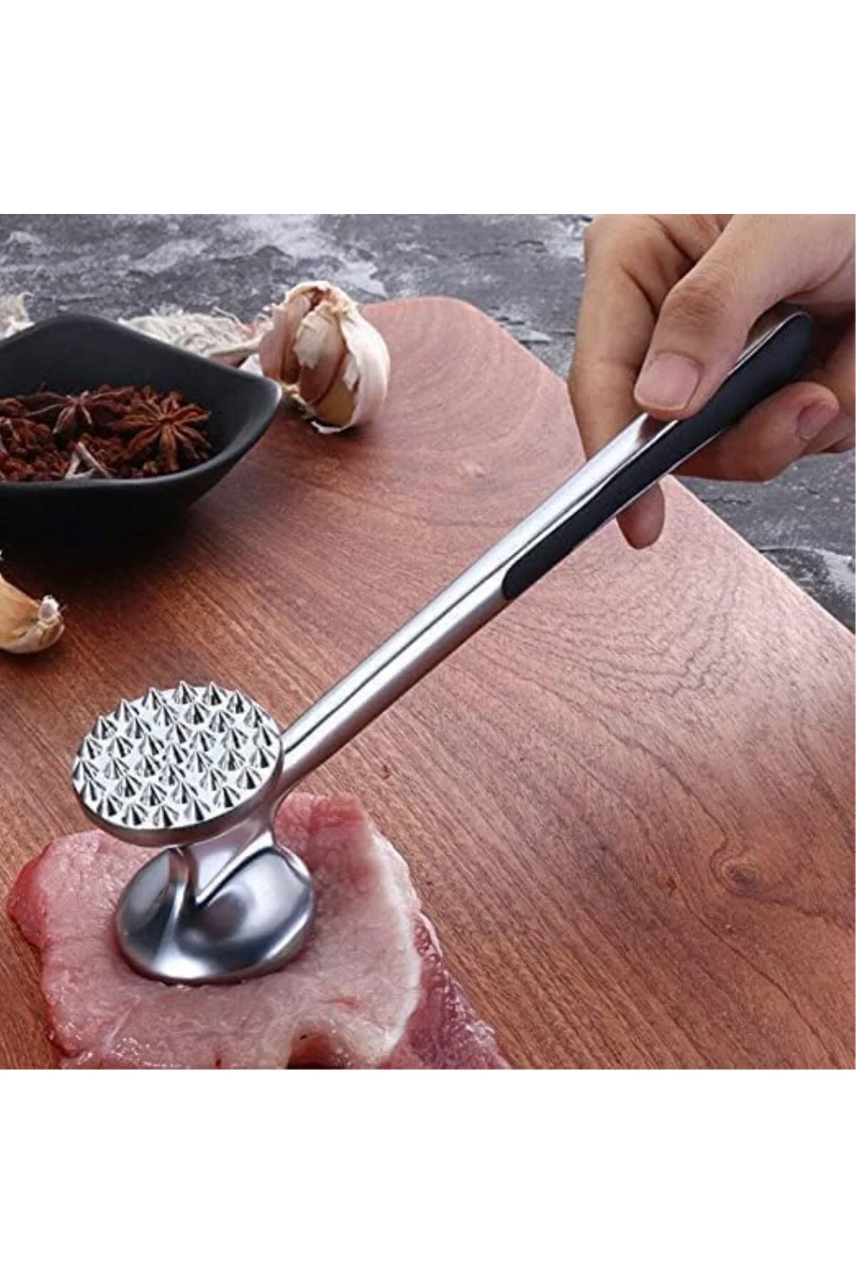 MallArt® Paslanmaz Çelik Et Döveceği, 22 cm, Çift Taraflı Başlık,