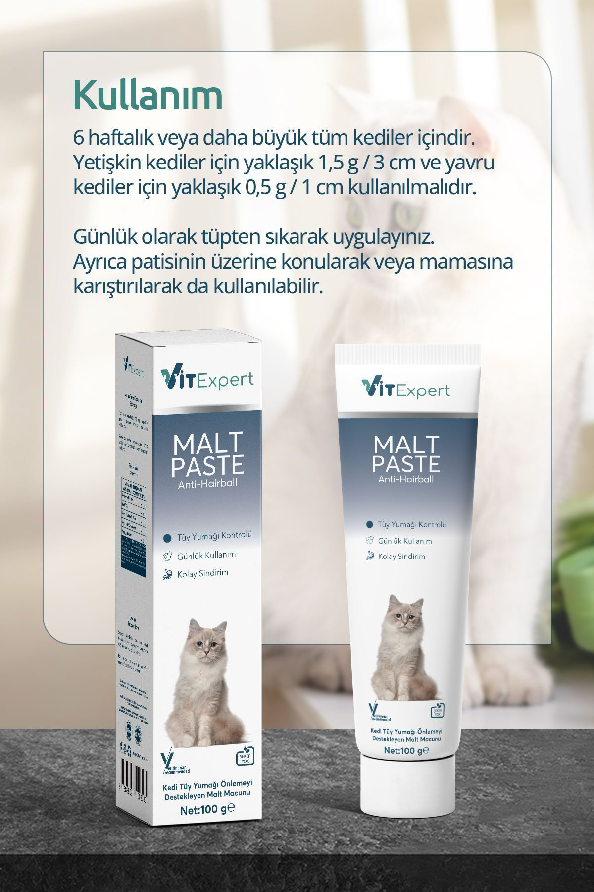 Vitexpert Malt Paste Kedi Tüy Yumaği Önleyici, Kisirlaştirilmiş Kedi Vitami