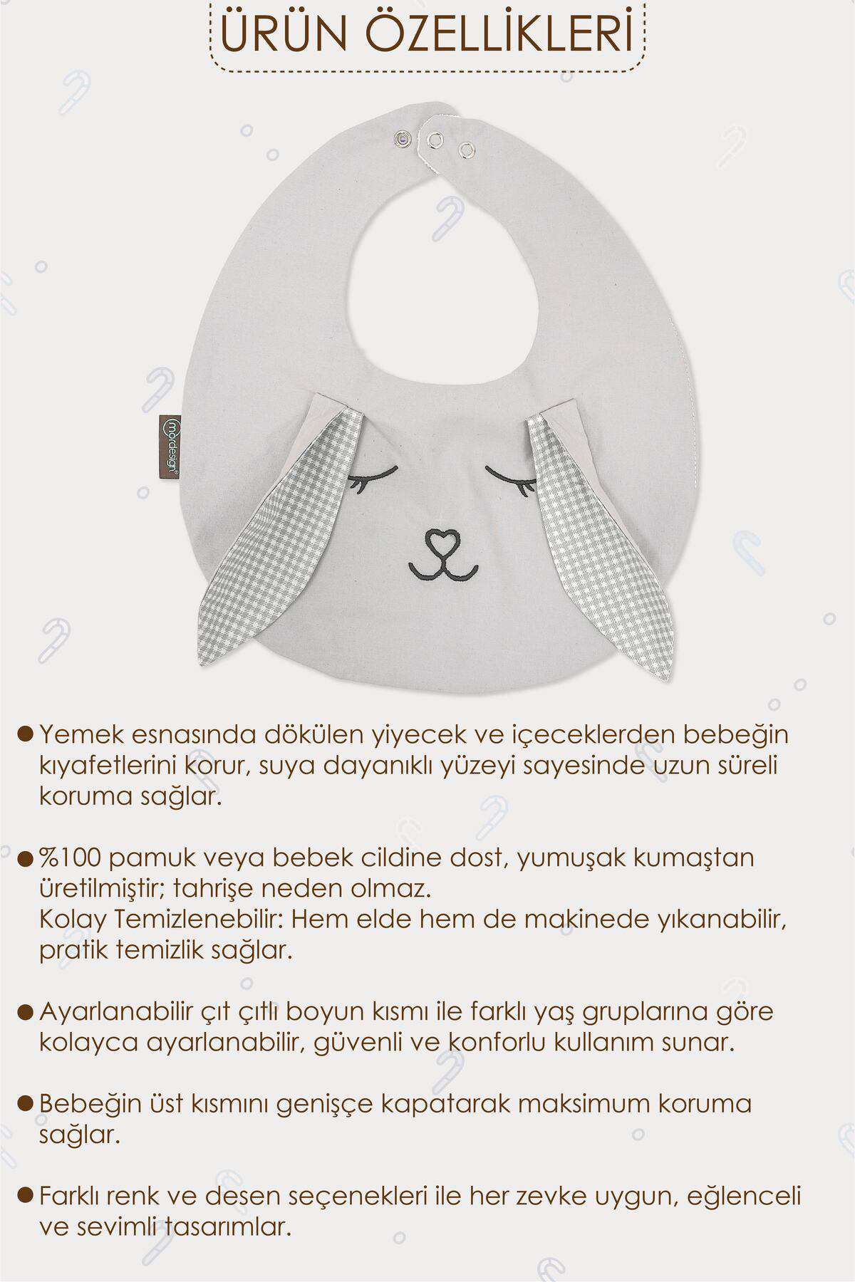 Mordesign Mama Önlüğü, Sıvı Geçirmez, Ayarlanabilir Çıtçıtlı Mama Önlüğü, B