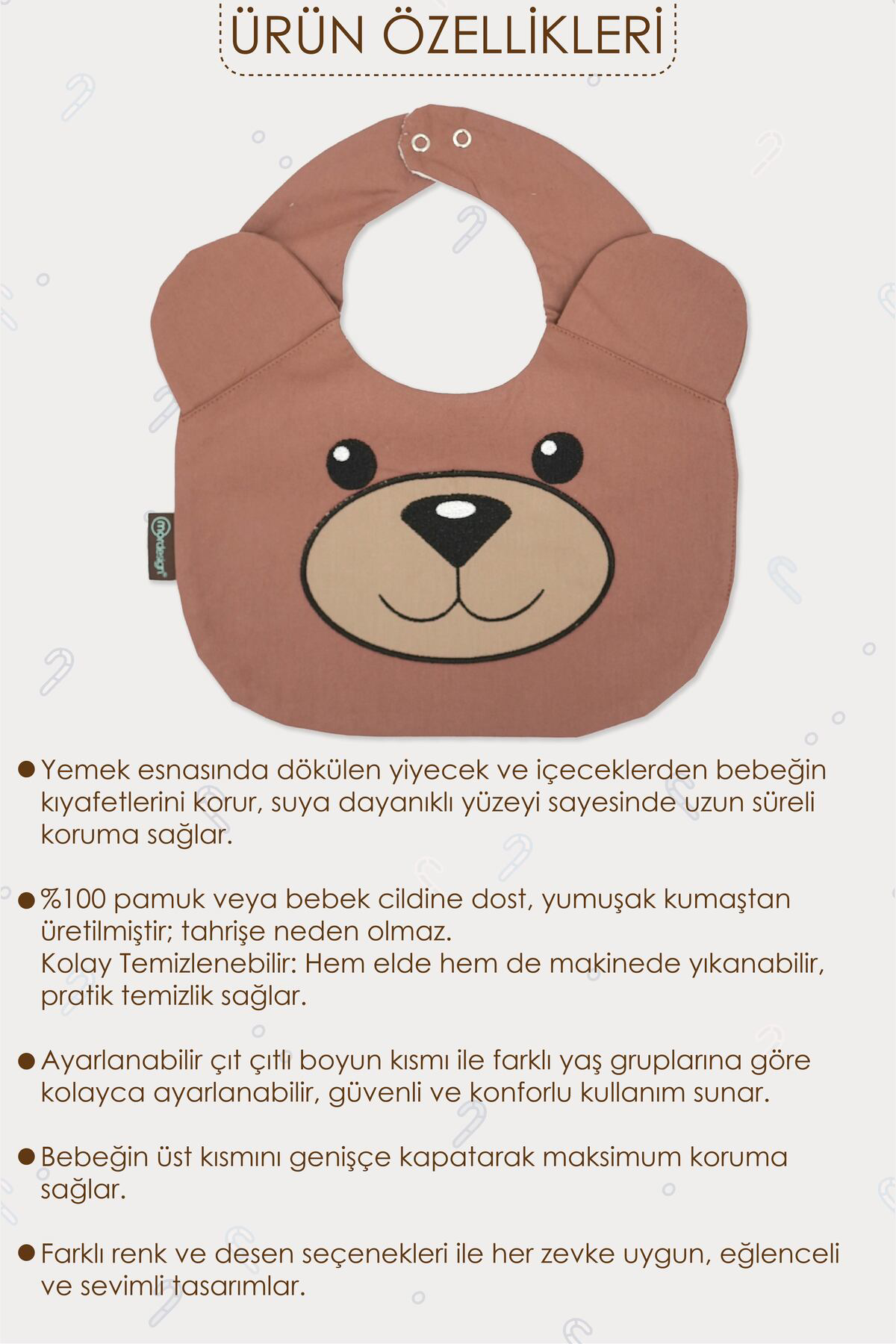 Mordesign Mama Önlüğü, Sıvı Geçirmez, Ayarlanabilir Çıtçıtlı Mama Önlüğü, B