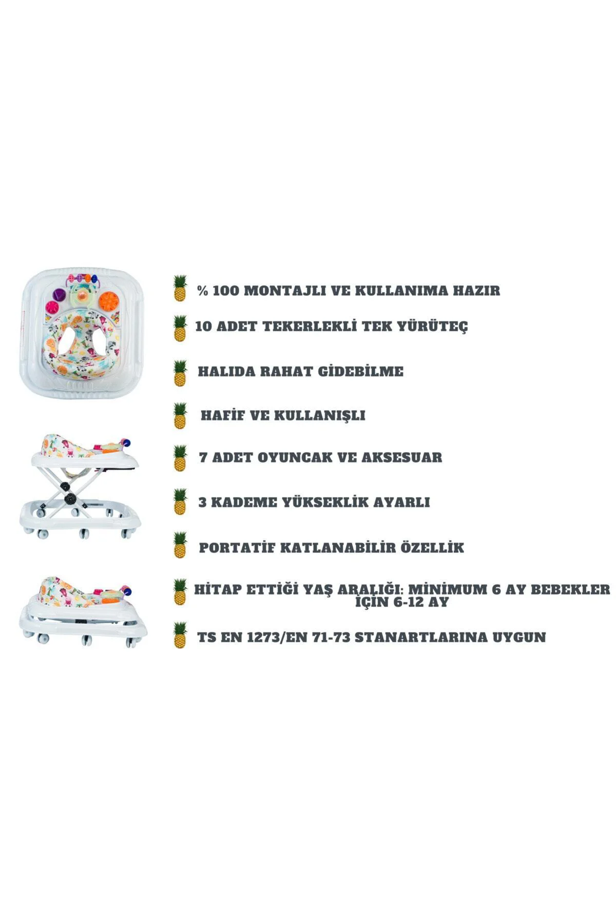 Mama Tablalı Bebek Yürüteci Müzikli Ve Işıklı 10 Teker Yürüteç