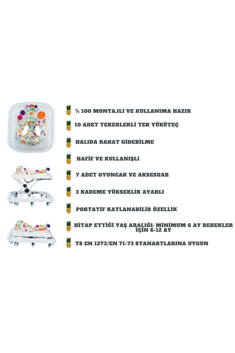 Mama Tablalı Bebek Yürüteci Müzikli Ve Işıklı 10 Teker Yürüteç