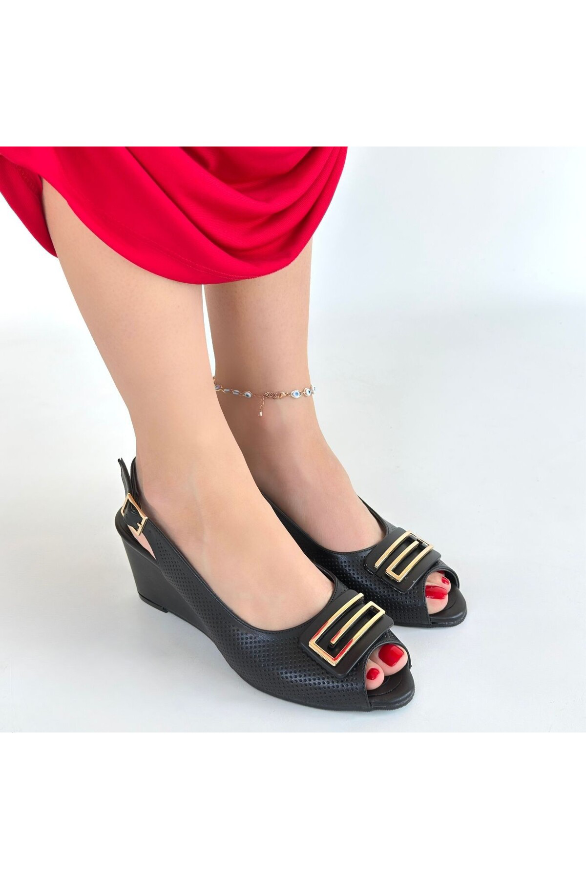 Erbilden Mamba Siyah Cilt Dolgu Topuk Ayakkabi