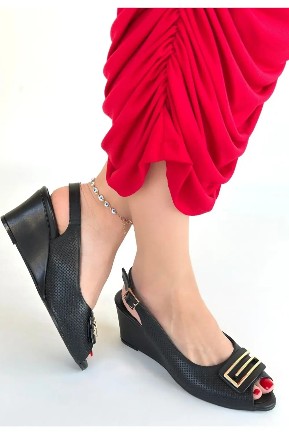 Mamba Siyah Cilt Dolgu Topuk Ayakkabı