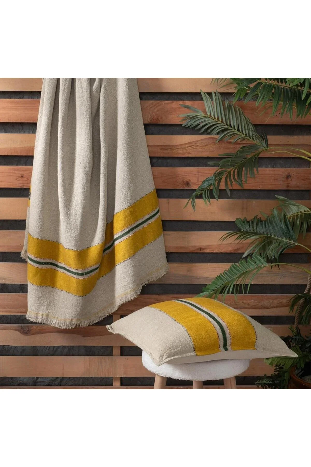 Manarola Bej %100 Keten Throw 140*190 cm