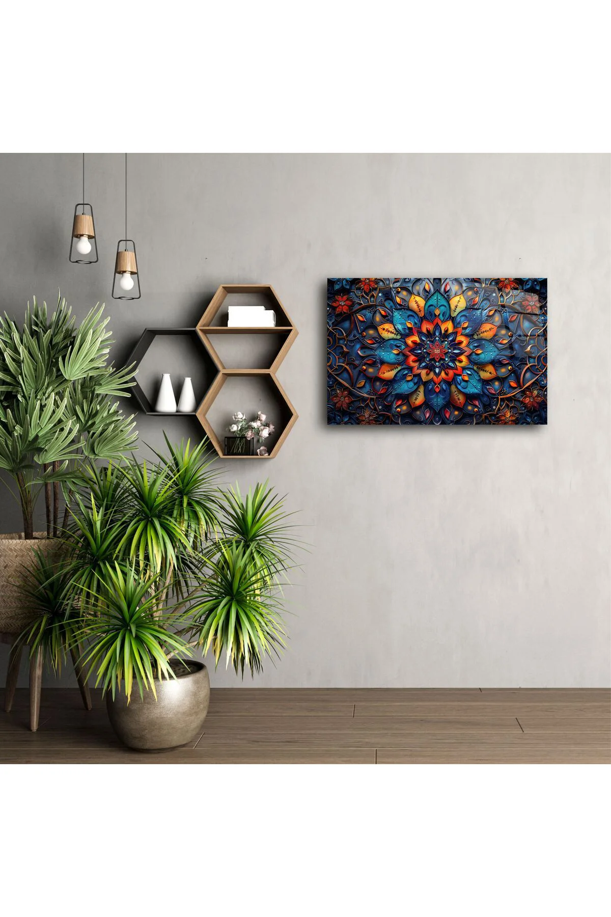 Mandala Çiçek Vitray Sanat Paneli Mandala Çiçek Vitray Sanat Paneli