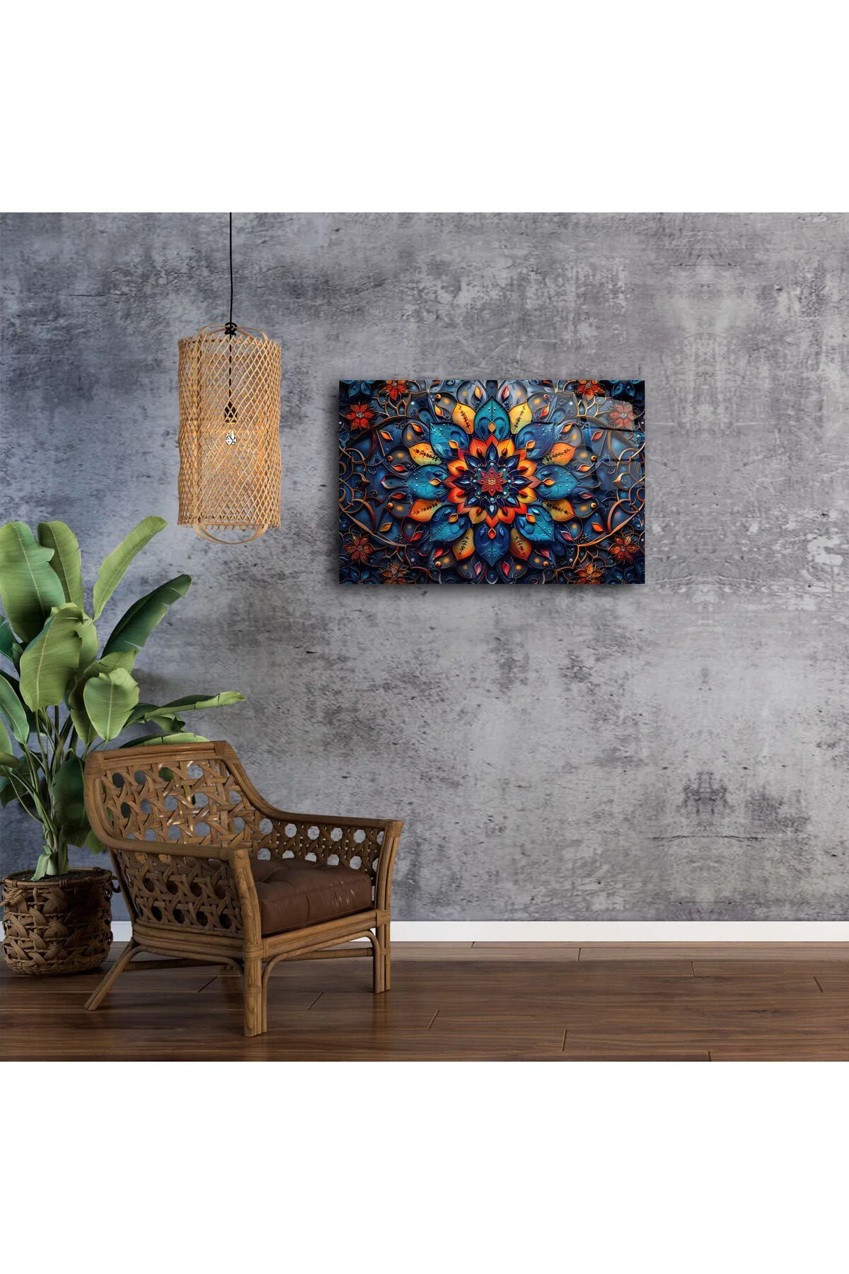 Mandala Çiçek Vitray Sanat Paneli Mandala Çiçek Vitray Sanat Paneli
