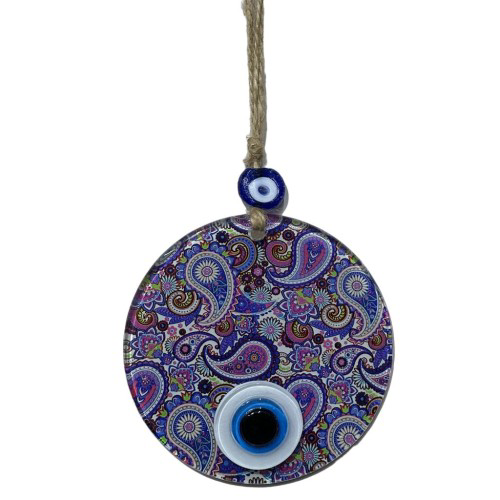 Mandala Desen Mavi Mor Nazar Boncuklu Füzyon Cam El İşçiliği 12 c