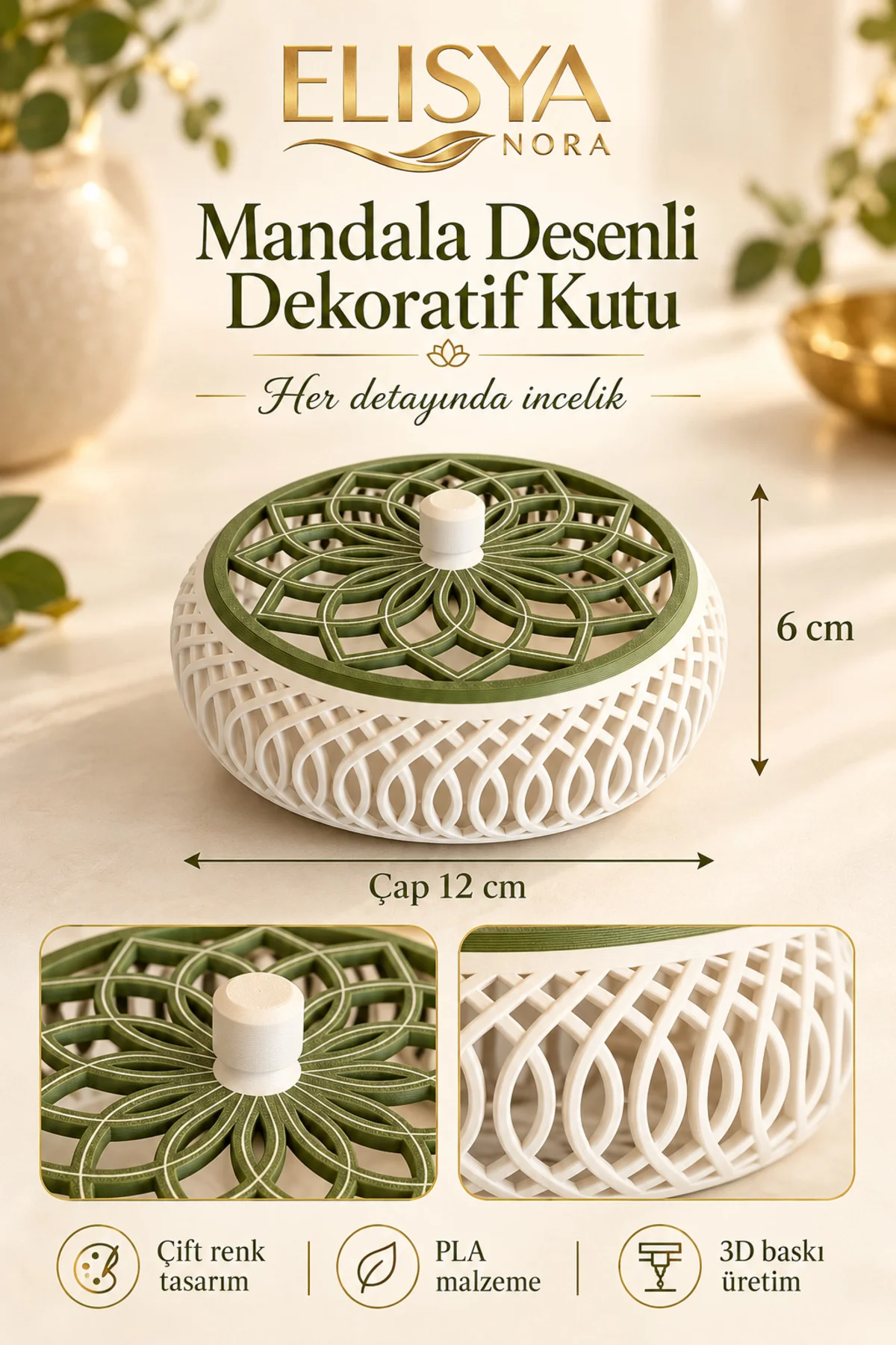 Mandala Desenli Kapaklı Dekoratif Takı ve Aksesuar Kutusu Mandala Desenli Kapaklı Dekoratif Takı ve Aksesuar Kutusu - Görsel 3