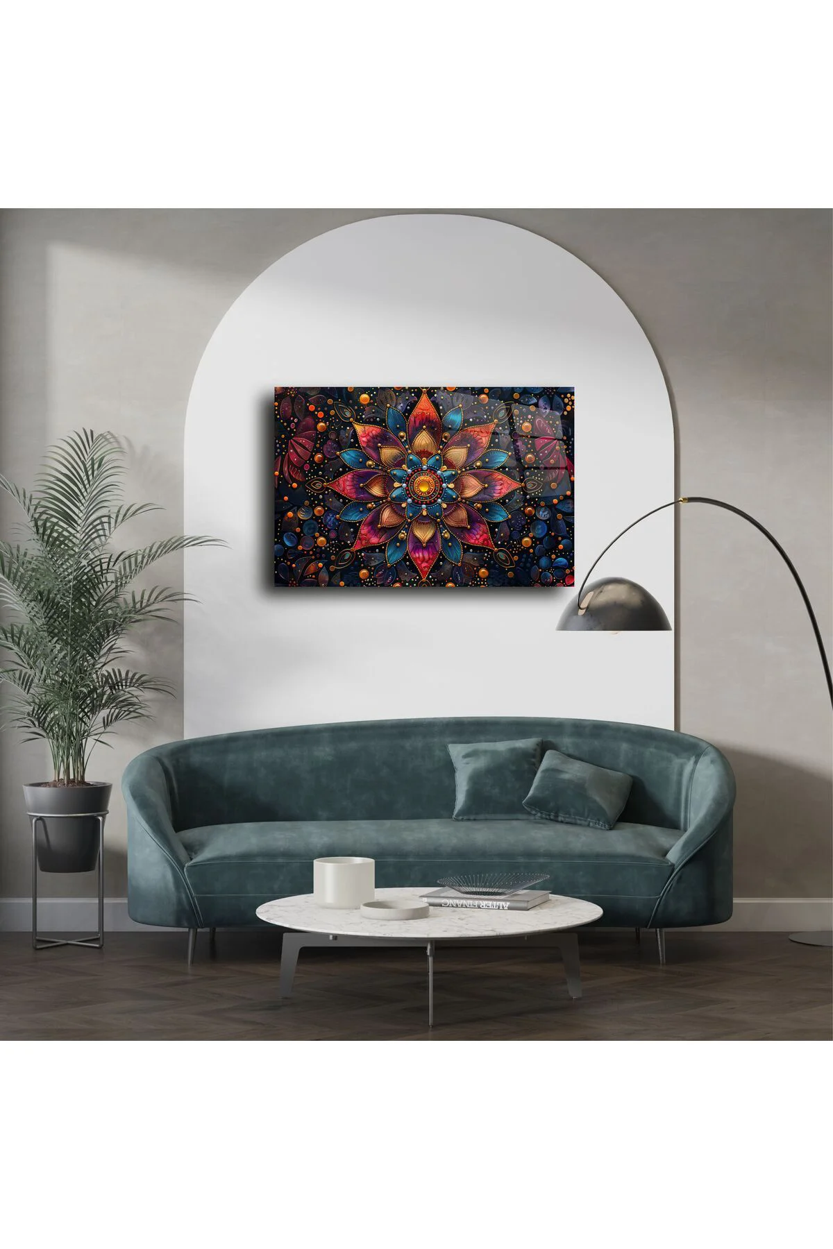 Mandala Desenli Renkli Cam Duvar Tablosu Mandala Desenli Renkli Cam Duvar Tablosu