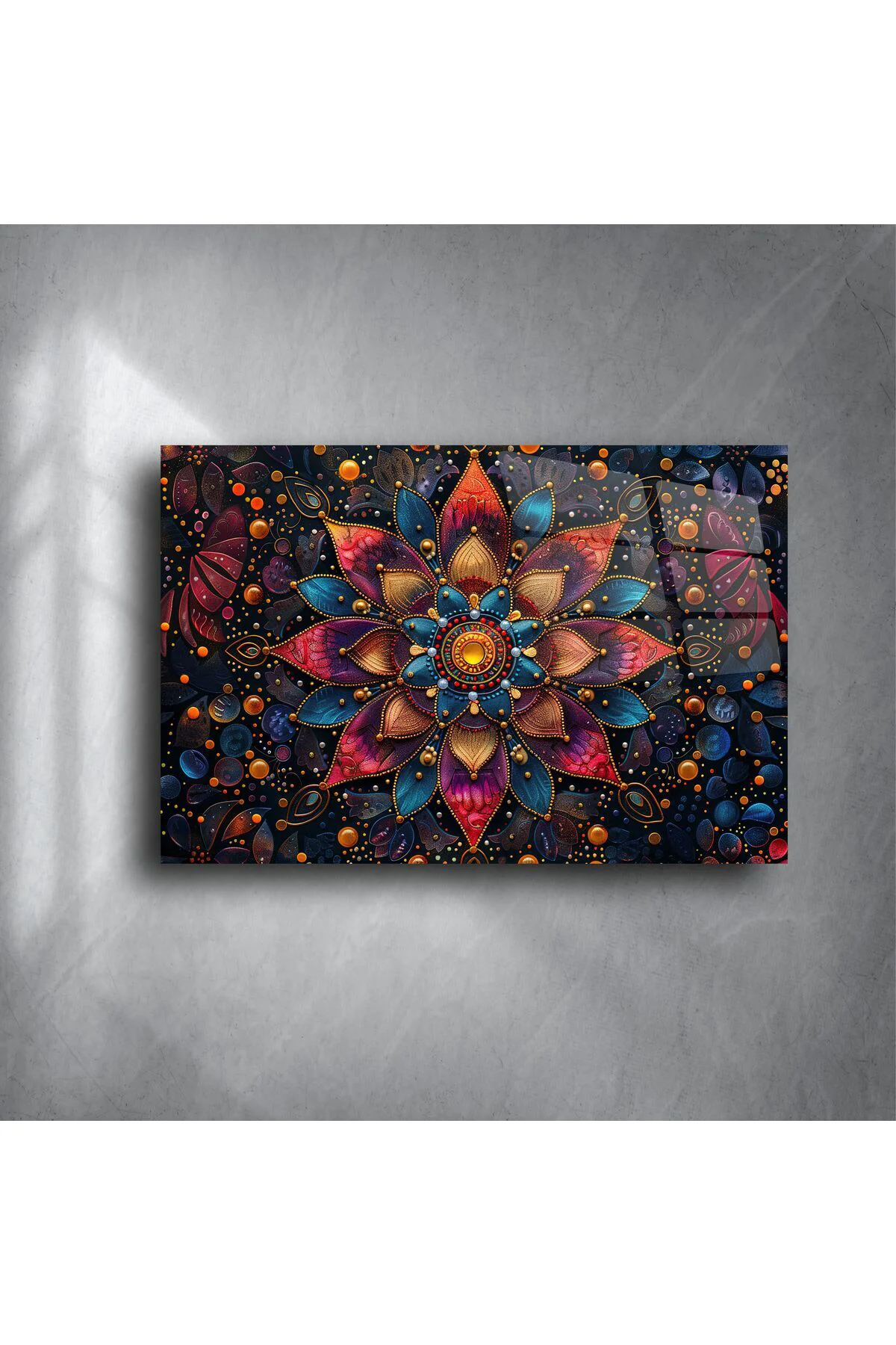 Mandala Desenli Renkli Cam Duvar Tablosu Mandala Desenli Renkli Cam Duvar Tablosu