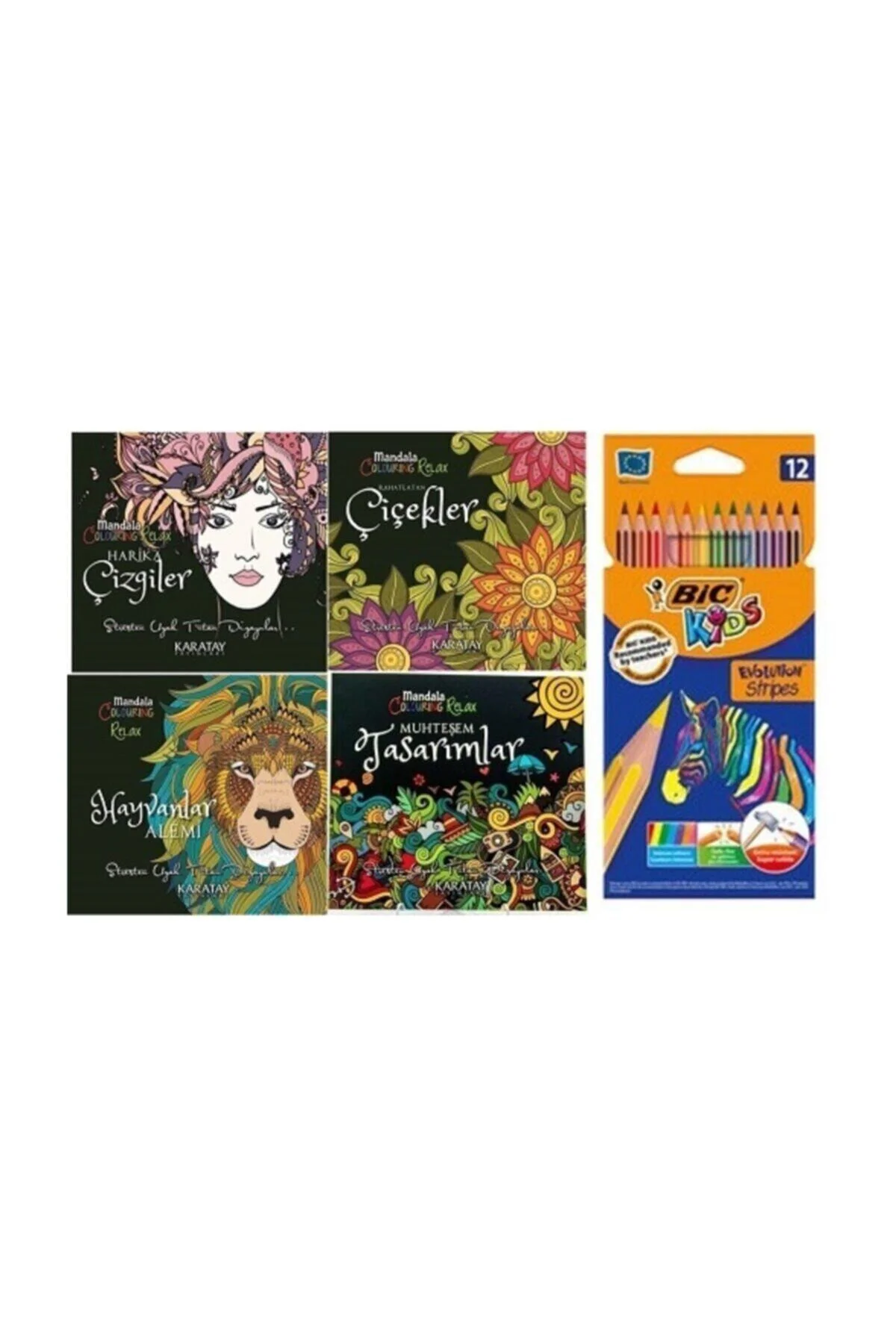 Mandala Her Yaş Için Boyama Kitabı - 4'lü Set Ve Kuru Boya M.s