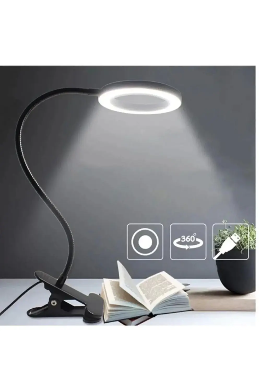 Mandallı Led Çalışma Okuma Işığı Ayarlanabilir Işık 3 Renk Masa G