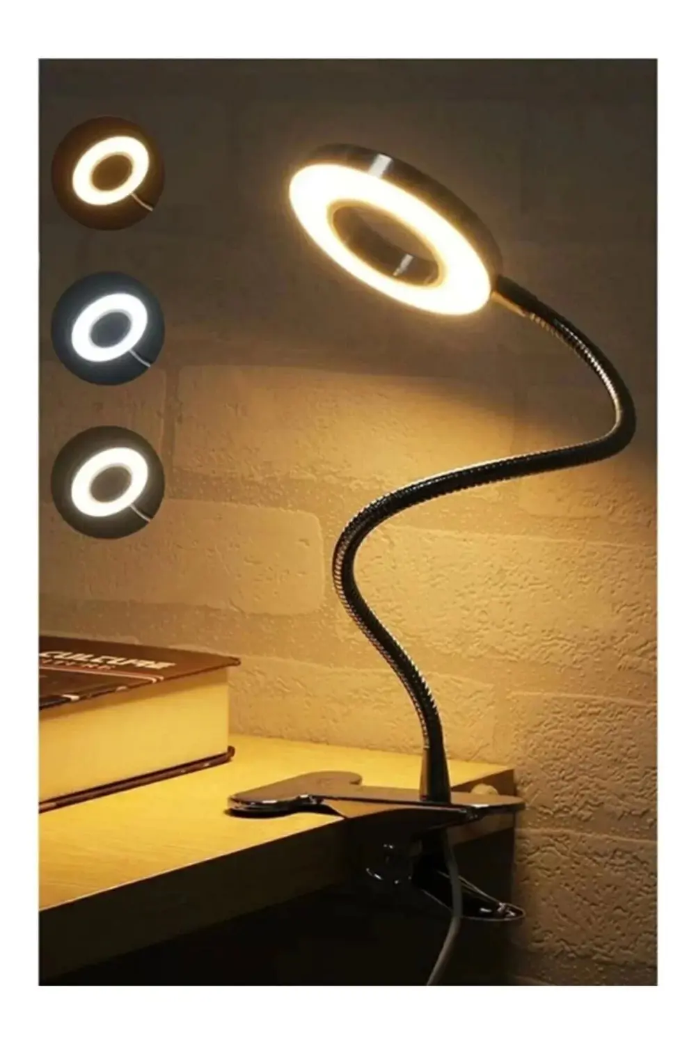 Mandallı Led Çalışma Okuma Işığı Ayarlanabilir Işık 3 Renk Masa G