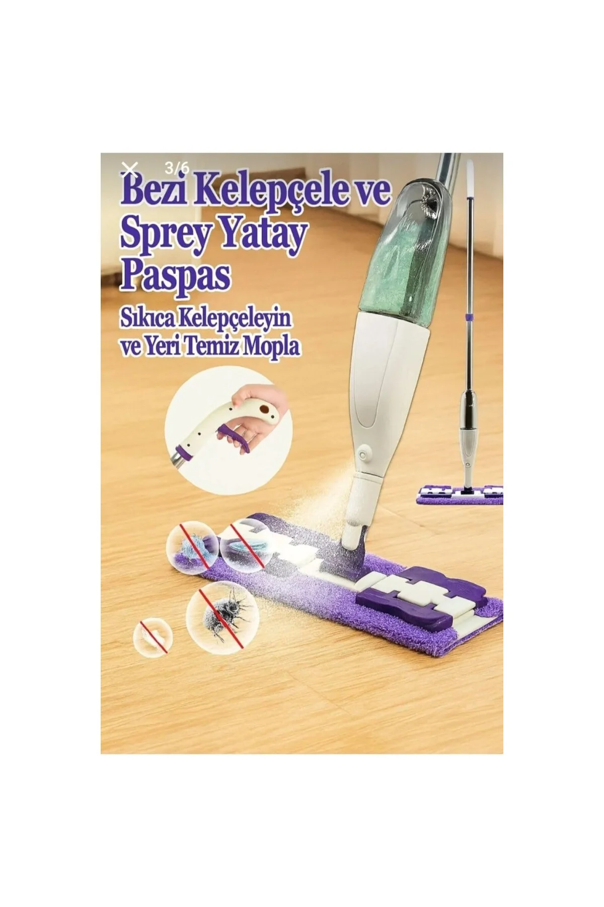Mandallı Sprey Mop Click Mop – Deterjan Hazneli, Mikrofiber Paspa