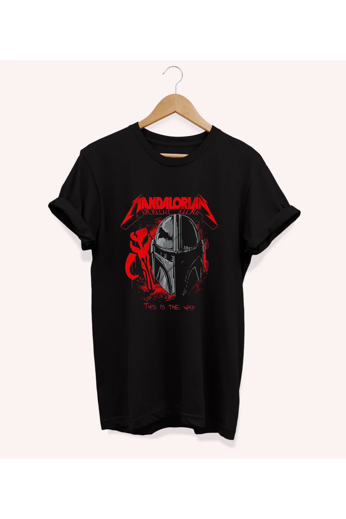 , Mandalorean Baskılı, %100 Pamuk, Bisiklet Yaka, Basic T-shirt, 