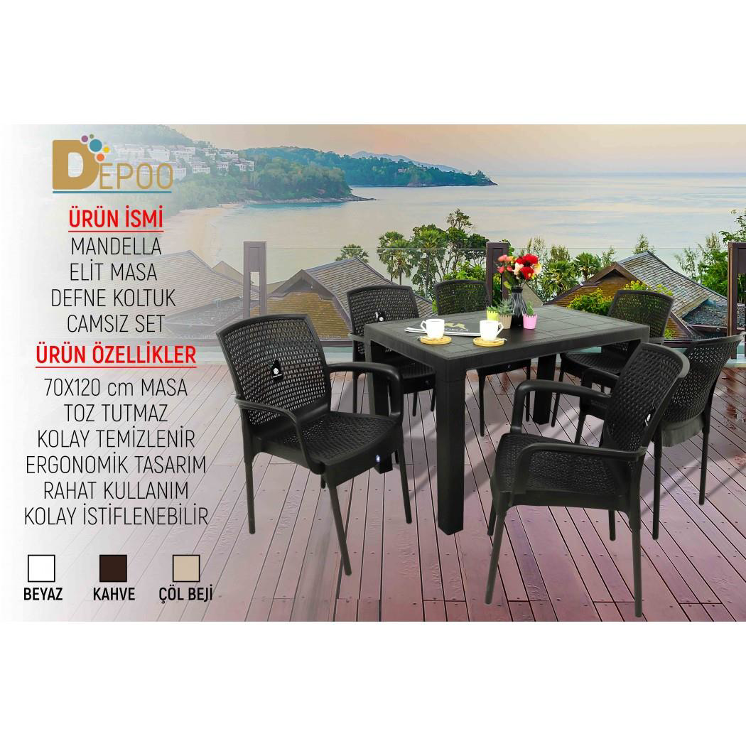 Mandella Elit 70x120 6 Kişilik Defne Koltuk Masa Takımı Eko Kahve