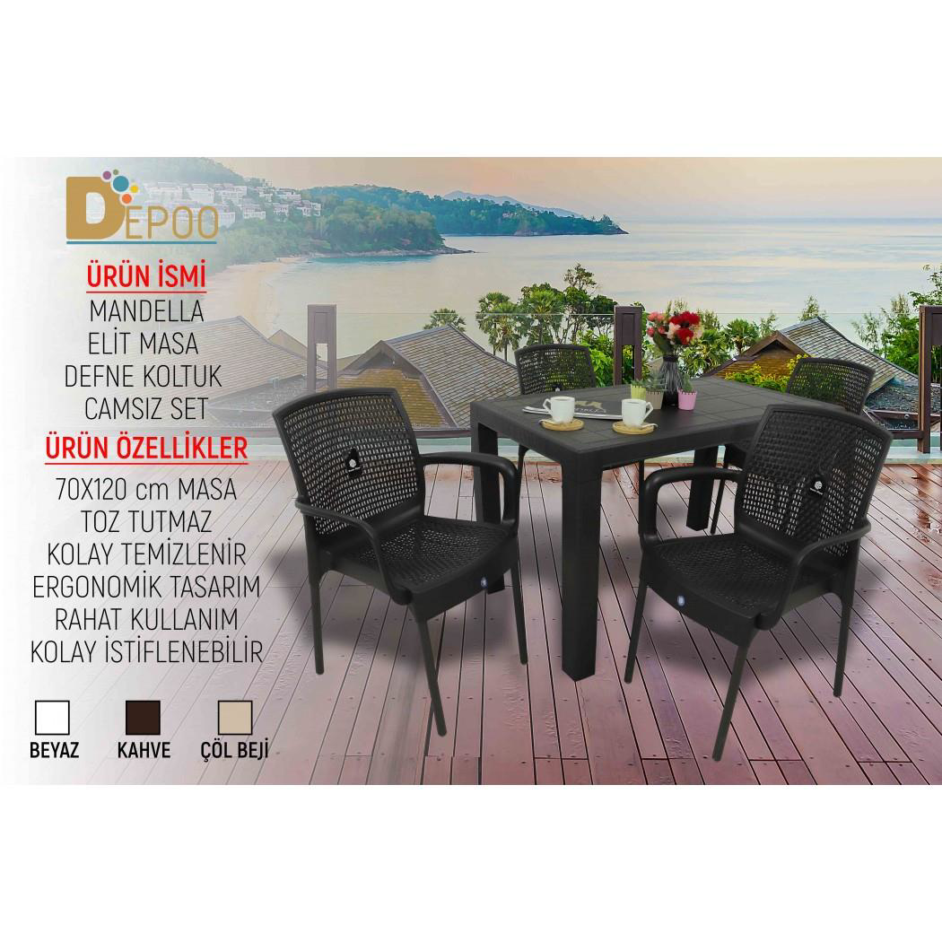 Mandella Elit 70x120 4 Kişilik Defne Koltuk Masa Takımı Eko Kahve