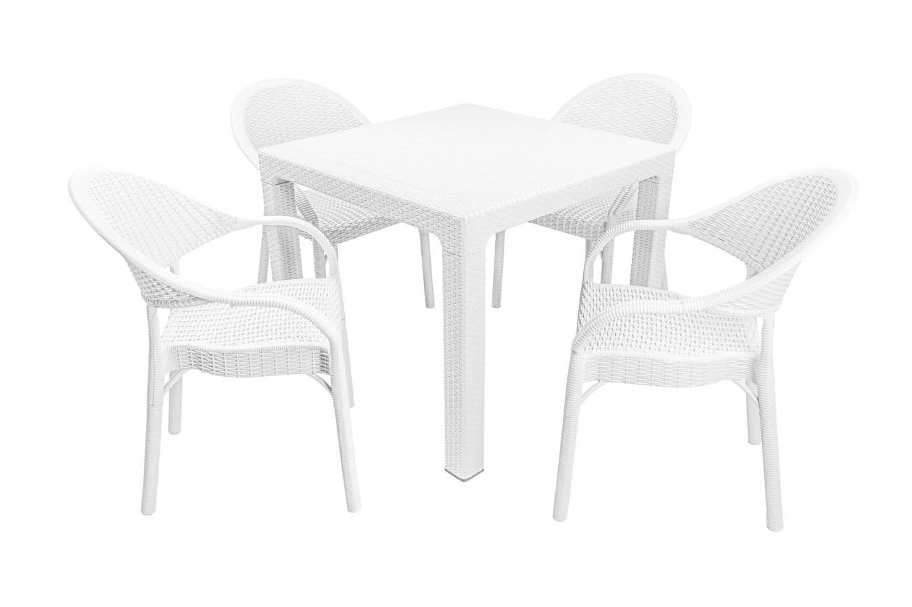Mandella  Elit Rattan 90X90 Eylül Koltuk Masa Takimi Beyaz