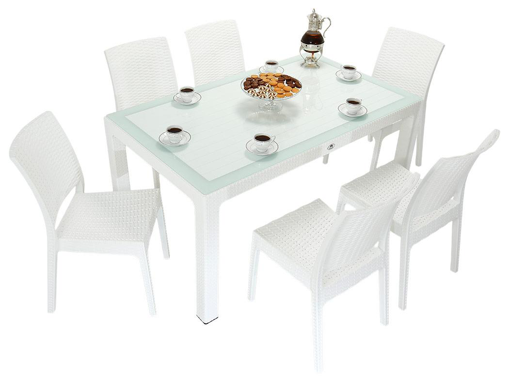 Mandella  Elit Rattan 90X150 Elit Sandalye Camli Masa Takimi Beyaz