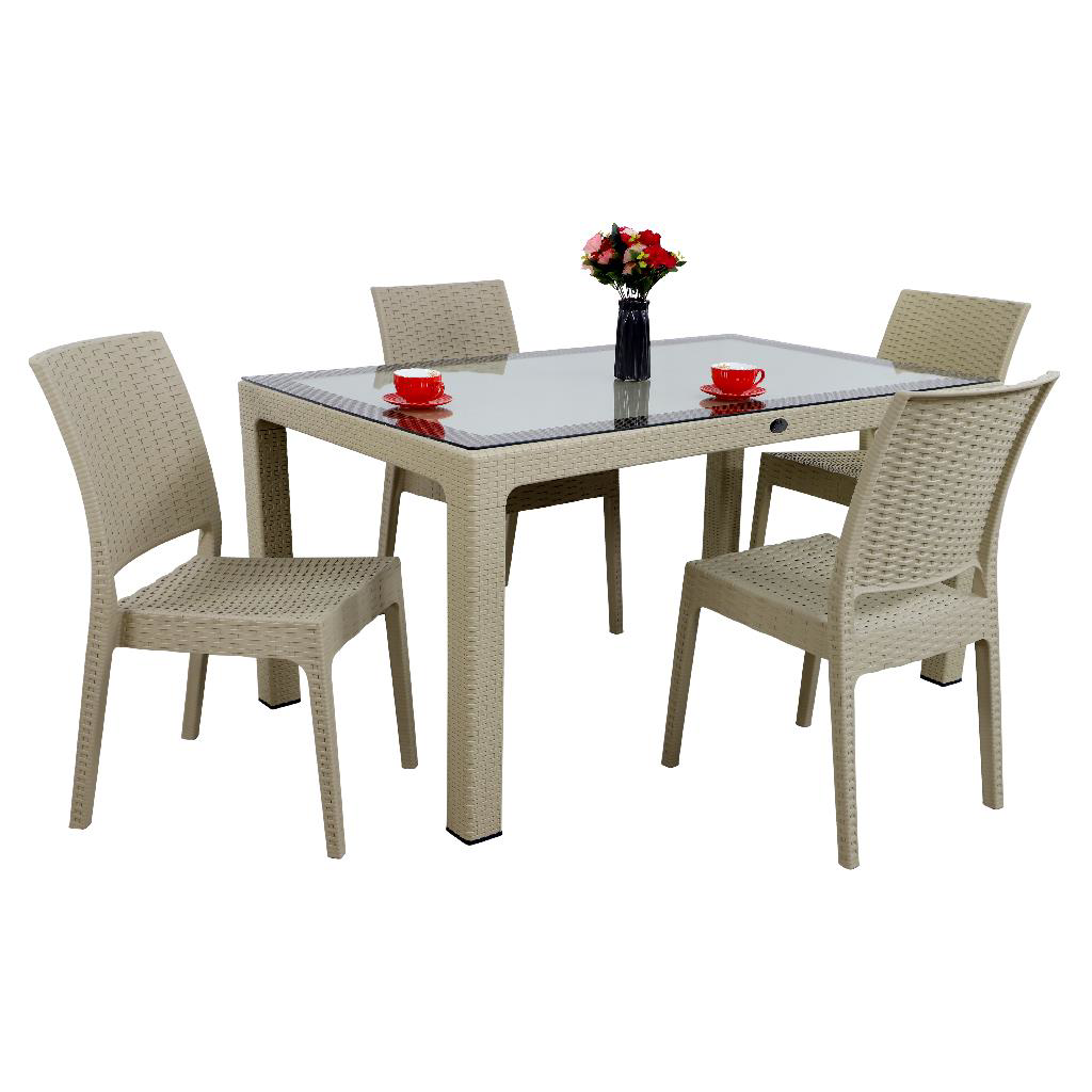 Mandella  Elit Rattan 90X150 4 Kişilik Elit Sandalye Camlı Masa Ta