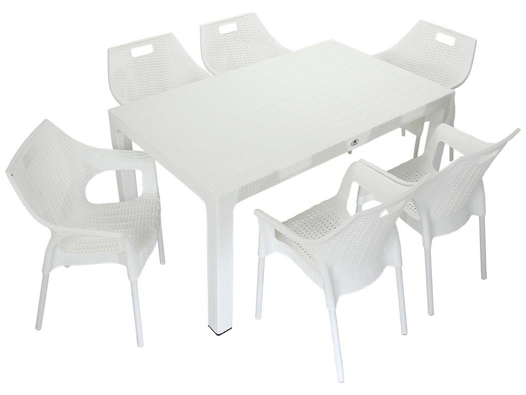 Mandella  Elit Rattan 90X150 Star Koltuk Masa Takimi Beyaz