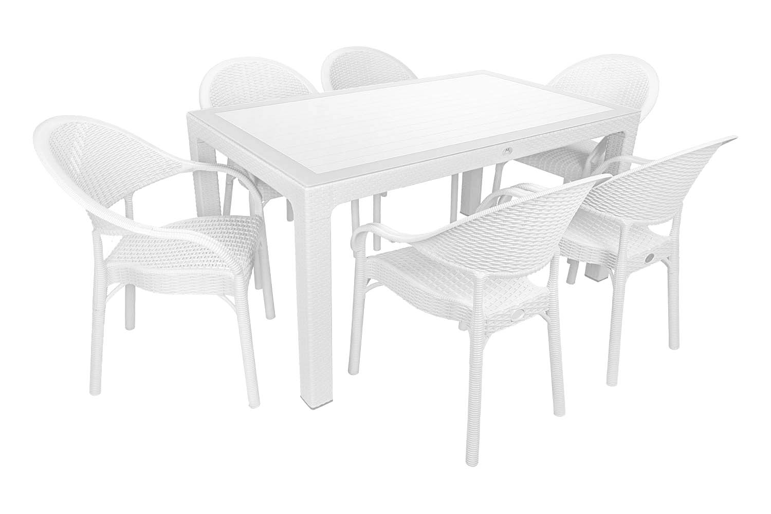 Mandella  Elit Rattan 90X150 Eylül Koltuk Camli Masa Takimi Beyaz