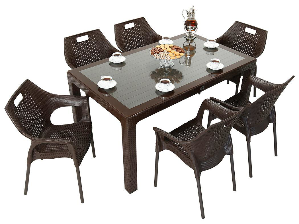 Mandella  Elit Rattan 90X150 Star Koltuk Camli Masa Takimi Kahvere