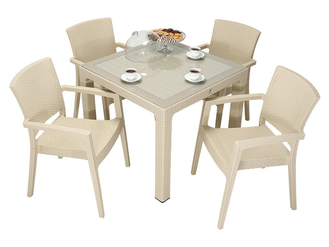 Mandella  Elit Rattan 90X90 Zeus Koltuk Camli Masa Takimi Çölbeji