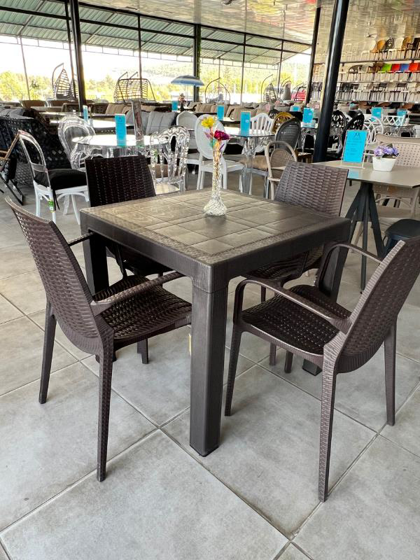 Mandella Elit Rattan 80x80 Nirvana Koltuk Masa Takımı Kahverengi