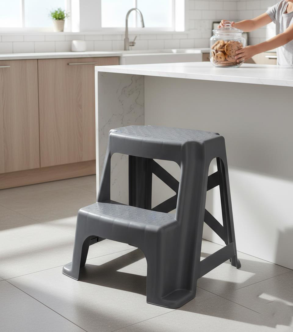 Mandella Sağlam Plastik Basamaklı Tabure Metalize