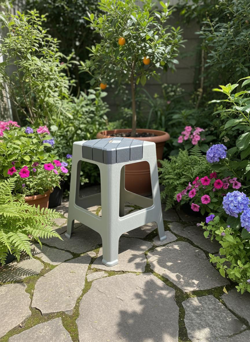 Mandella Sağlam Plastik Dolce Büyük Tabure Gri