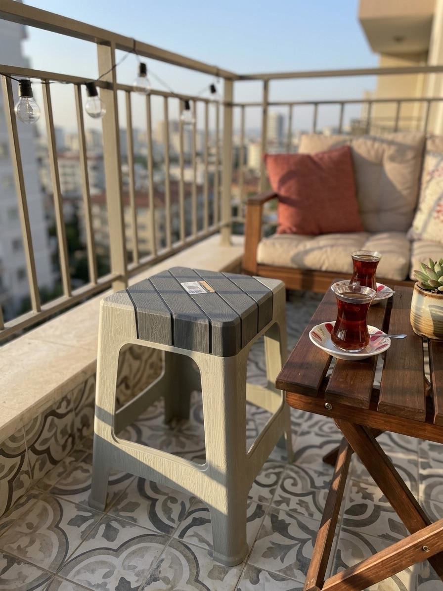 Mandella Sağlam Plastik Dolce Büyük Tabure Gri