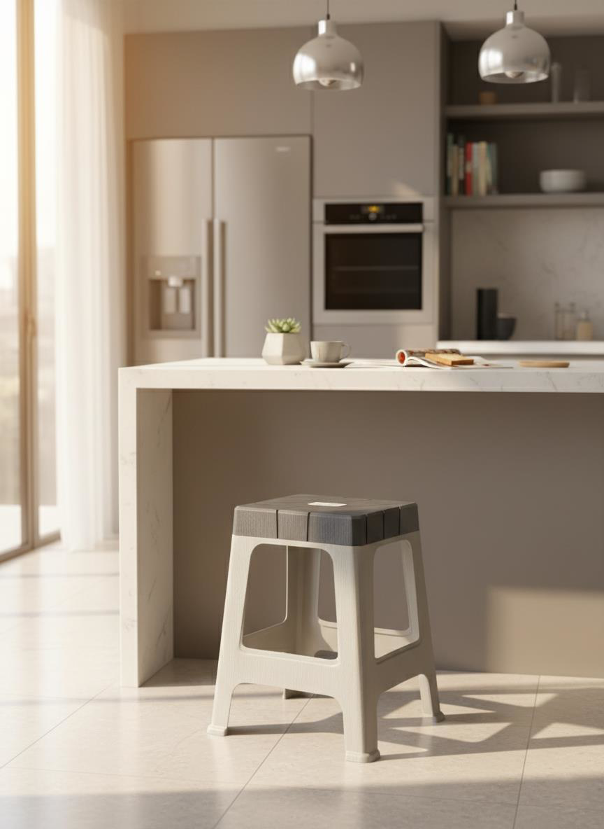 Mandella Sağlam Plastik Dolce Büyük Tabure Gri