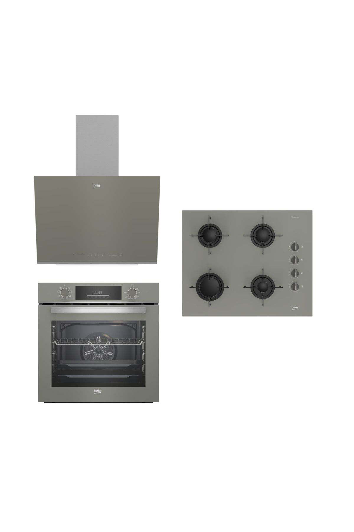 Beko Manhattan Gri Cam Buhar Destekli 3'Lü Ankastre Set (Firin+Ocak+Da