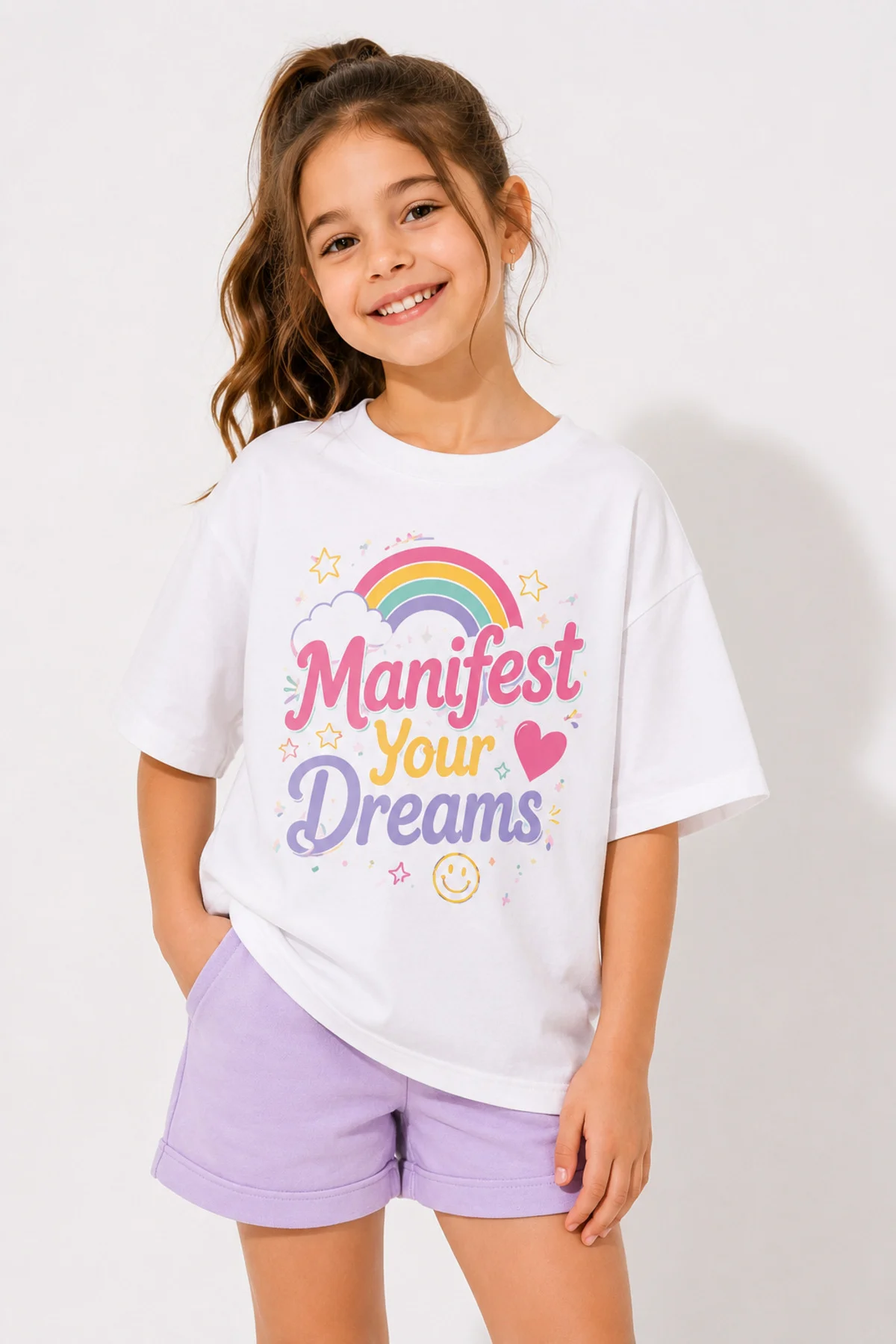 Manifest your dreams baskılı kız çocuk tişört T-shirt