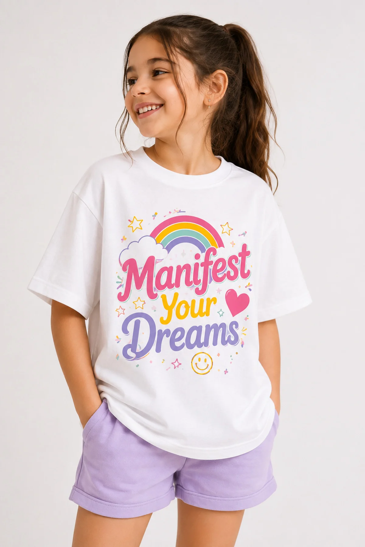 Manifest your dreams baskılı kız çocuk tişört T-shirt