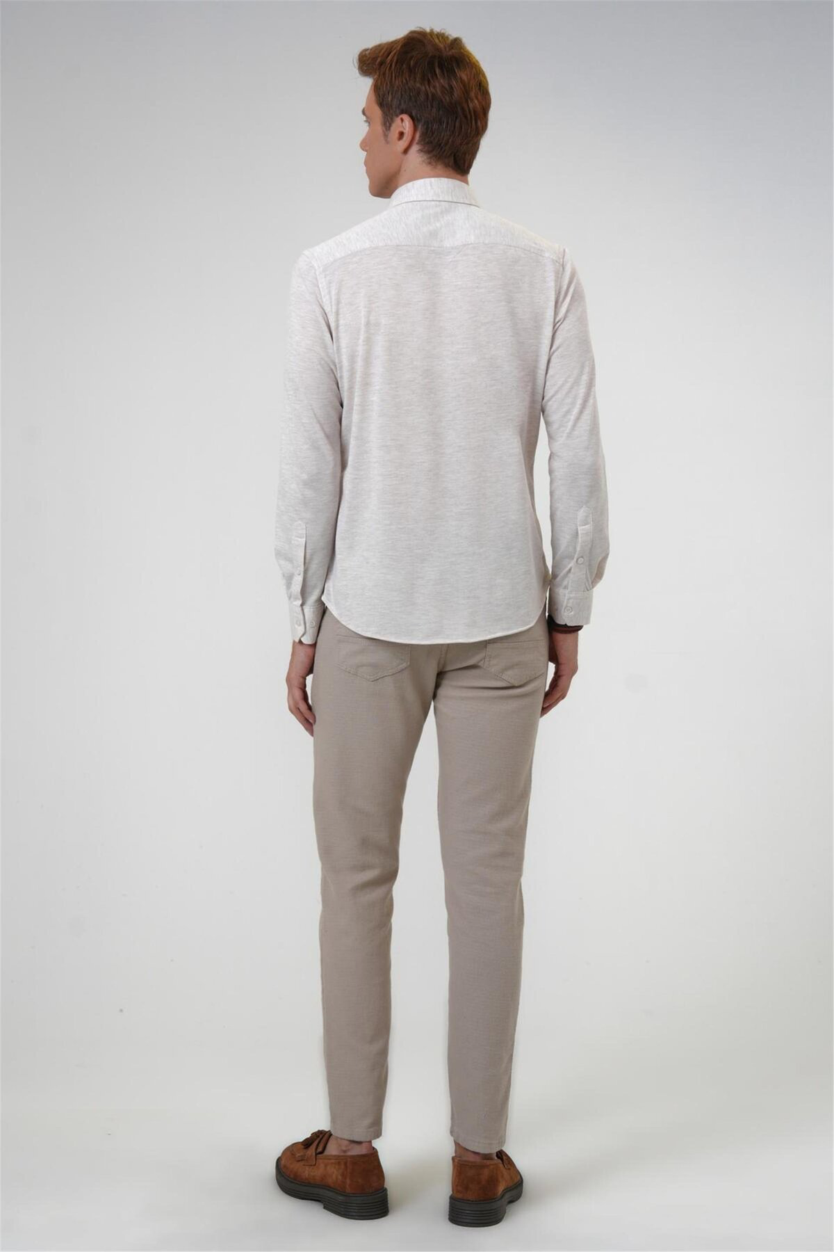 Süvari Manşetli Slim Armürlü Gömlek