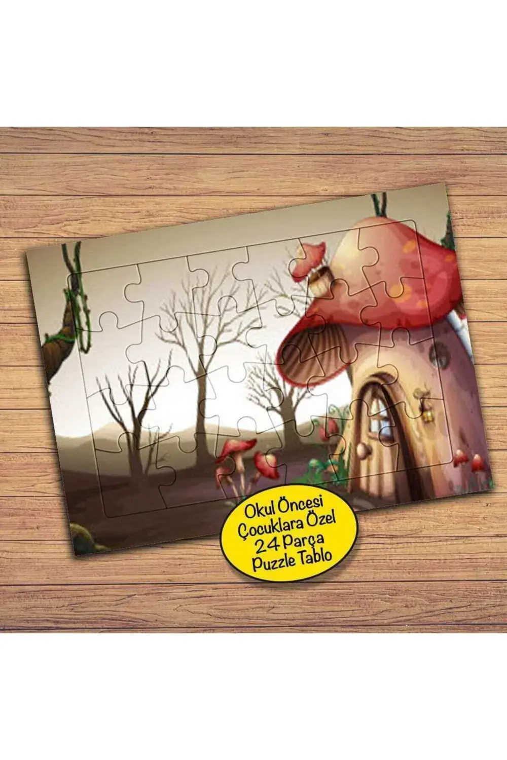Mantar Ev-Kuru Ağaçlar 24 Parça Çocuklara Özel Yapboz Tablo-19588
