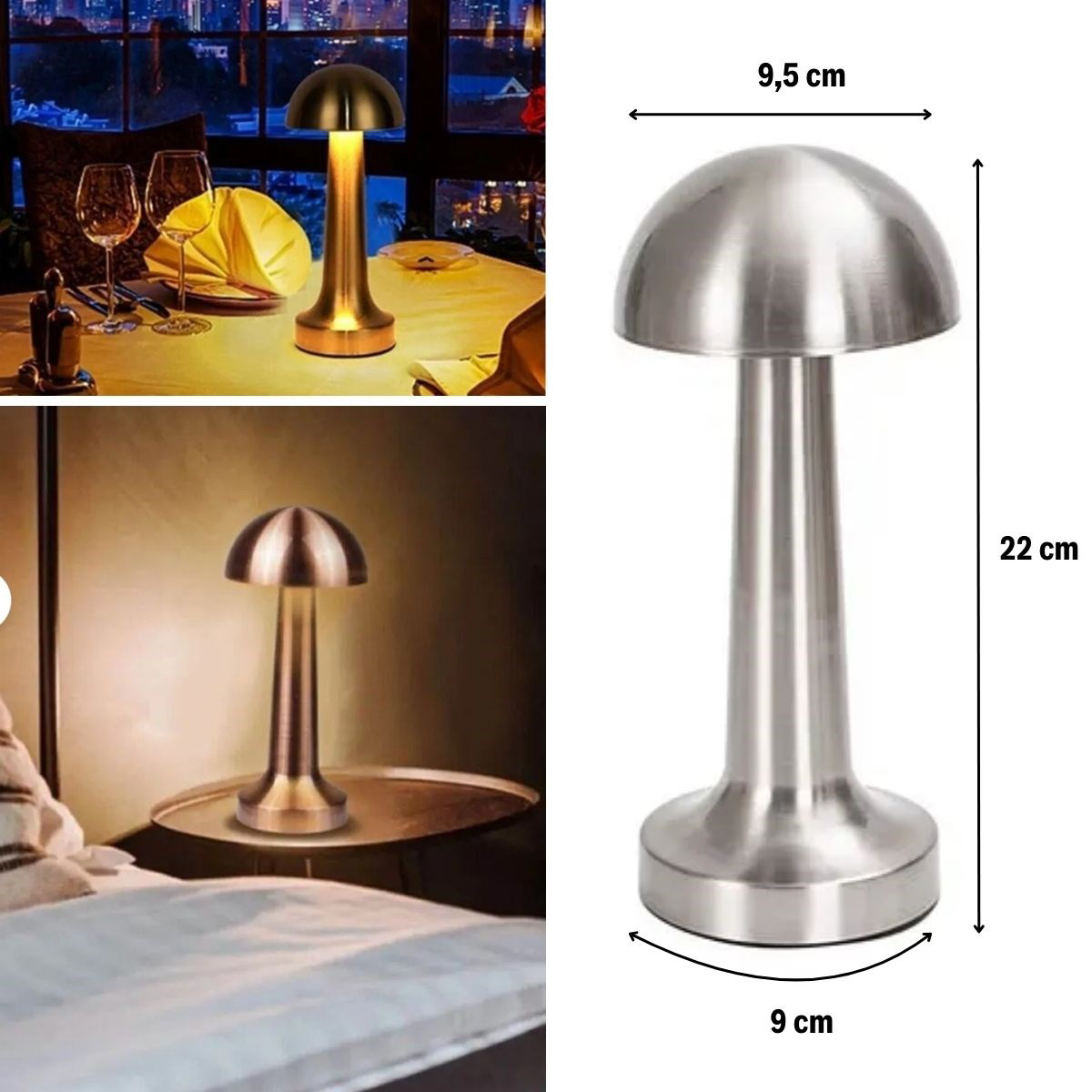 Mantar Model Silver Renk Şarjlı Dokunmatik 3 Renkli LED Masa Lamb Mantar Model Silver Renk Şarjlı Dokunmatik 3 Renkli LED Masa Lamb