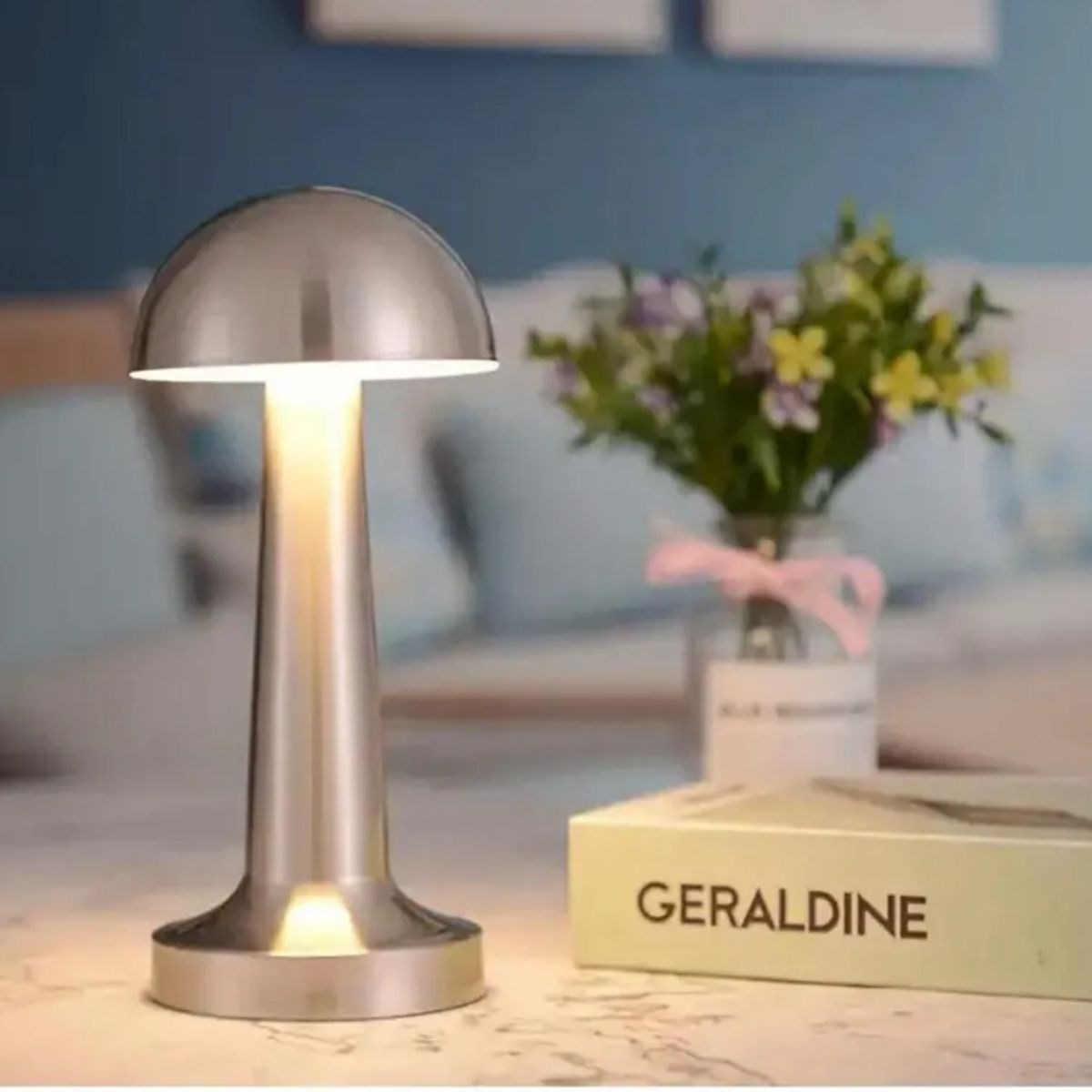 Mantar Model Silver Renk Şarjlı Dokunmatik 3 Renkli LED Masa Lamb Mantar Model Silver Renk Şarjlı Dokunmatik 3 Renkli LED Masa Lamb