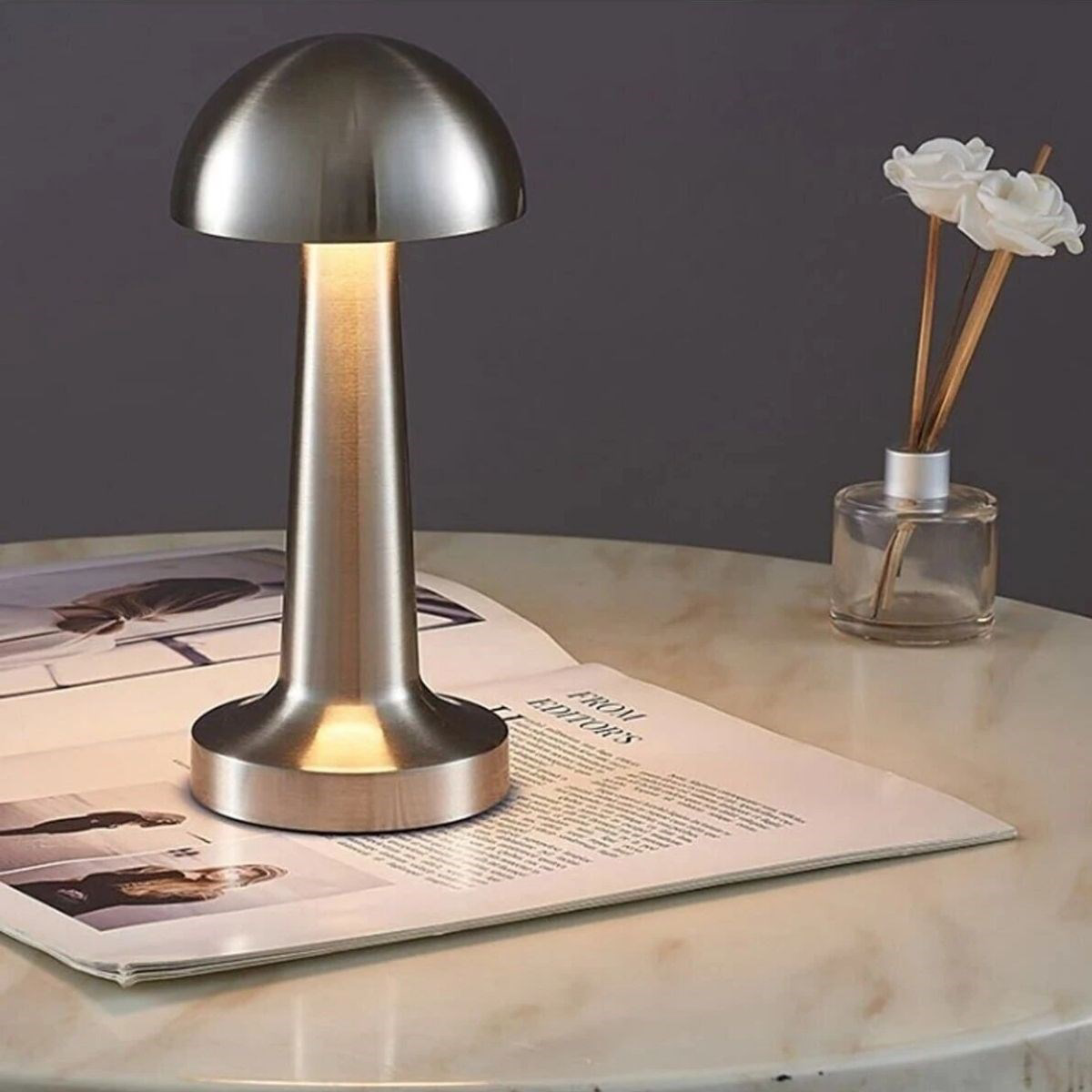 Mantar Model Silver Renk Şarjlı Dokunmatik 3 Renkli LED Masa Lamb Mantar Model Silver Renk Şarjlı Dokunmatik 3 Renkli LED Masa Lamb
