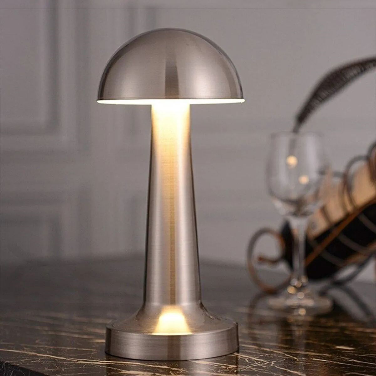 Mantar Model Silver Renk Şarjlı Dokunmatik 3 Renkli LED Masa Lamb Mantar Model Silver Renk Şarjlı Dokunmatik 3 Renkli LED Masa Lamb