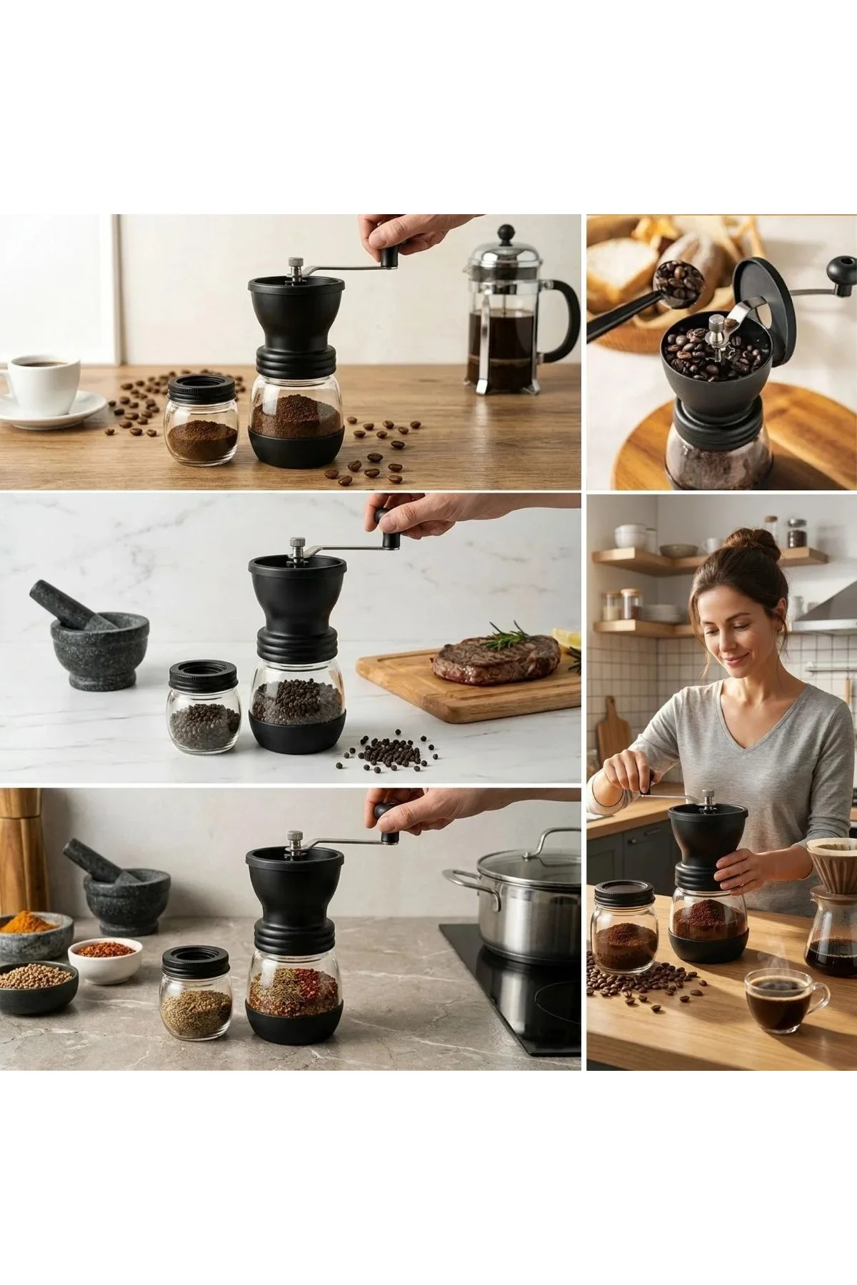 Manuel Cam Hazneli Kahve ve Baharat Öğütücü – Yedek Cam Hazneli Baharat ve Kahve Çekirdek Değirmeni